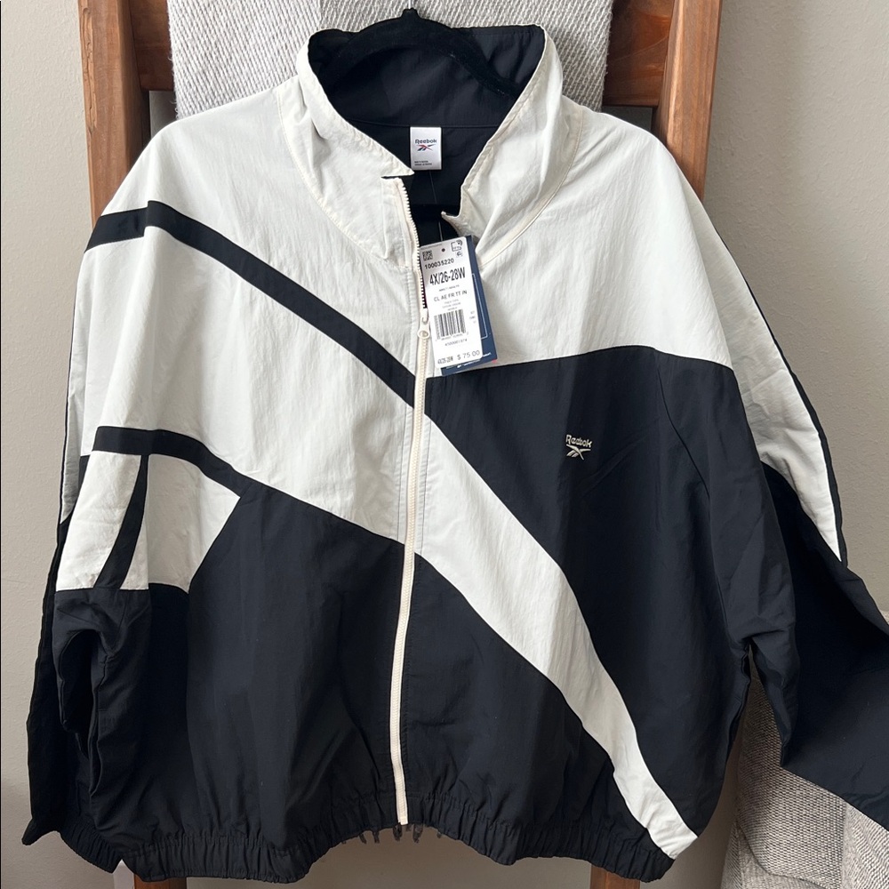 Reebok Women's Black/White Zip Front Track Top, NWT, Size 4XL, Retails $75